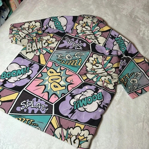 Oh Snap! By Drill Clothing Stretch Pastel Colorful Comic Book Shirt Retro - Picture 6 of 9